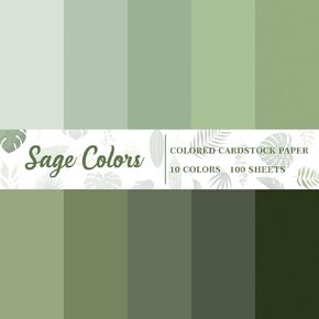 100 Sheets 8.5 x 11 Inch Assorted Sage Green Colored Card Stock Paper 10 Gradient Colors Solid Core Scrapbook Paper for Print DIY Crafts Making Supplies, 65lb