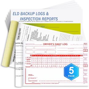 ELD Backup Driver Daily Log Book with Daily Recap & Detailed Drivers Vehicle Inspection Report Forms (2 in 1), 2-Ply Carbonless, 16 Sets of Forms per Book, FMCSR Compliant, 5.5" x 8.5"