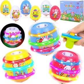 6 Pcs Easter Basket Stuffers for Kids - Easter Egg Spinning Tops with Music & Lights Egg Fillers Essentials for Boys, Toddler & Girls, Non-Candy Easter Toys for Easter Egg Hunt & Easter Baskets