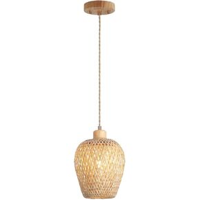 Bamboo Large Pendant Light Fixture 17.8 inch One-Light Adjustable Rustic Basket Handmade Woven Pendant Lighting for Kitchen Island Farmhouse Dining Room Living Room