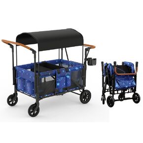 4 Seater Stroller Wagon for Kids, Collapsible Baby Wagon with Removable Sun Canopy and 5-Point Harness, Foldable Design with Snack Tray Storage Bag, All-Terrain Wheels for Camping Travel Shopping