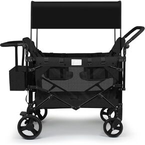 VOOI Stroller Wagon 4 Seater, Wagon for Kids, Collapsible W4 Stroller with Seats with 5-Point Harnesses, Easy Access Zipper Door, and Removable Sun Canopy (Black, W4-Large)