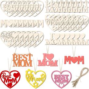 MemoryWuu 36 PCS عيد الأم عروض الحرف DIY للأطفال الأكبر DIY MOM أفضل أمي قطع شرائح خشبية هدية الحلي الخشبية غير المكتملة لزخارف عيد ميلاد عيد الأم السعيد لأم الأم.