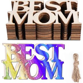 12PCS Mothers Day Unfinished Wood Crafts for Kids School Classroom, DIY Coloring Best MOM Wood Crafts,School Classroom Home Fun Activities