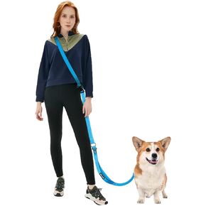 Hands Free Dog Leash, Multifunctional Crossbody Heavy Duty Dog Leash, 9.5 ft Long Waist Belt with Car Safety Buckle for Medium and Large Dogs Walking,Jogging,Running,Training (Grey 5.9-9.5ft).