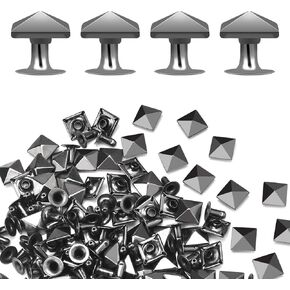 100Sets 10mm Square Pyramid Rivet, Leather Rivets Metal Spike Studs Rivet for Punk Rock Clothing Belt Bags Bracelets DIY Repair and Decoration Accessories (Black)