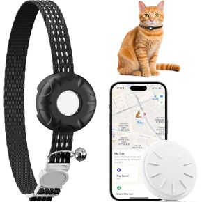 Cat Tracker,No Monthly Fee Cat Tracker Collar (Only iOS),Waterproof Pet Tracker for Cats with Safety Elastic Buckle,Works with Any Collar,Compatible with Apple Find My App not for Android