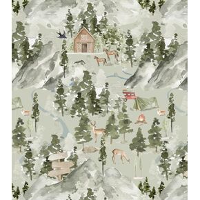 Watercolor Tree Wallpaper Peel and stick Forest Mural Woodland Animals Camping Wallcovering self stick wallpaper contact paper Forest Woodland Wall Decals for bedroom Nursery (Green, 17.3" x118")