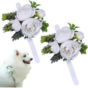 2 PCS Pet Flowers Flowers Dog Wedding Flower TIE إكسسوارات زهرية قابلة للإزالة للياقة الكلاب الأنيقة Rose Charm لحفل الزفاف Cats Cats Grooming ، Pet Photo Prop (White)