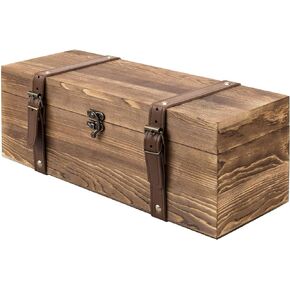 MyGift Vintage Wooden Wine Gift Box - حامل زجاجة مفرد مع أشرطة قفل وأشرطة جلدية ، شمبانيا بني ريفي ، بيرة (14 × 5 × 5 بوصات)