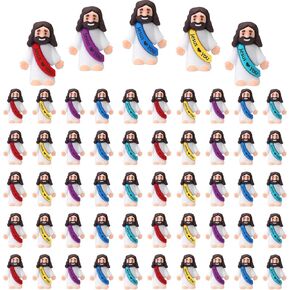 50 Pcs Mini Jesus Figures Bulk Tiny Jesus Figures Toys, Mini Rubber Jesus Toys to Hide and Seek Religious Party Favors Sunday School Craft Baptism Gifts for Easter Egg Stuffers (Multicolor)