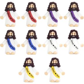 10 Pcs Mini Jesus Figurines in Bulk, Little Jesus Figures with 10 Dot, Tiny Jesus Love You Figures to Hide and Seek, Pocket Jesus Mini Figure for Sunday School Religious Party Gift Easter Egg Stuffers