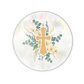 Watercolor Gold Cross Stickers for First Holy Communions or Baptism - Party Favor Labels with Floral Grennery Cross Design - Set of 40 Stickers 2" Round Stickers