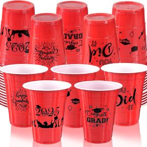 Graduation Decorations 2025 Party Cups - 50pcs 16 Oz Gold and Black Disposable Graduation Plastic Cups for School Class of 2025 Grad Celebration Party Favors Supplies (5 Designs)