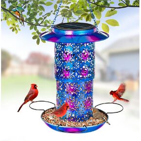 XDW-GIFTS BIRD FERER for Outdoors Solar Hanging Bird Feeder Bird House with Cardinal Teeder CARGE CARCER METALTER METIDER WILD BIRDER FERSION GARDER DICED GIFTS & PATIO DICE (Blue ، 10.5 Int