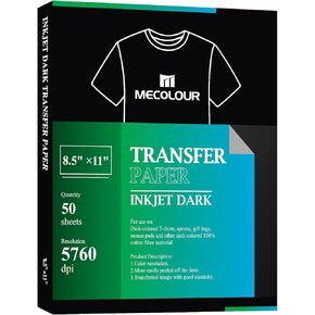 Mecolour Inkjet Iron on Heat Transfer Paper 20 ورقة للنسيج المظلم 8.5x11 "A4 للقميص ، حقائب ، حقائب لأي طابعة نفث الحبر ، ورق نقل الطباعة الطويل الأمد للضغط الحراري ، الهالوين
