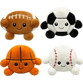 Sports Balls Plush Toys Playset – Soft Basketball, Football, Soccer, and Baseball Toys for Kids – Set of 4 Fluffy Stuffed Sports Balls for Playtime,Catch, and Room Décor