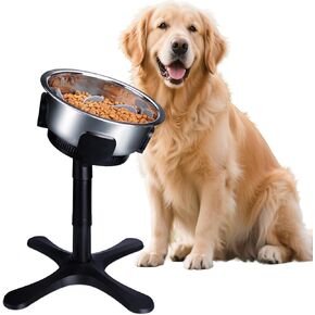 Elevated Slow Feeder Dog Bowls,3 Adjustable Stand Heights, Adjustable Width, Tilting Raised Dog Bowls for Small, Medium and Large Breed Dogs (1 Pack), Black