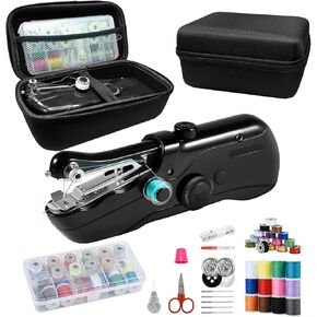 Handheld sewing machine, beginner's sewing kit with storage, two power supply modes, electric switch, simple operation, portable mini, beginner's sewing machine.(Black)