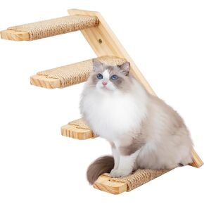 Cat Climbing Shelves Wall Mounted 2PCS Four Cat Steps Reversible Left & Right Direction, Cat Shelf Stairway for Wall with Jute Scratching Ladder Cat Wall Shelves Furniture for Perch Sleeping