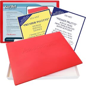 Masterson Sta-Wet Premier Palette Bundled Set, 12in x 16in Airtight Wet Painting Palette, with 30 Acrylic Paper Refill Sheets and 1 Sponge Refill Pack, Keeps Wet Paint Fresh for Days, Made in USA