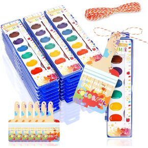 24 Pack Watercolor Paint Set for Kids, 12 Color Valentines Day Washable Watercolors with Valentine's Day Cards and Red Rope Toddler Mini Paint Sets for School Class Birthday Kid Art Supplies
