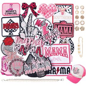 Western Patches for Mom's Trucker Hats: Meneng Mother’s Day 32PCS Iron On Patch for Mama Girls Cowgirls - Cute Mother’s Day DIY Craft for Clothing Shirt Jacket Bags Dress