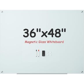 VUSIGN 36" x 24" Glass Whiteboard, Magnetie Dry Erase Board of Frameless, Minimalist Style Glass White Board for Wall, Office, Home,School