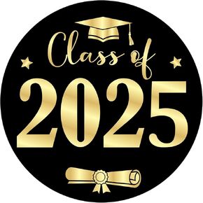 Anwyll Graduation Stickers 2025 - Gold Blue Class of 2025 Stickers 60Pcs 1.75Inch Graduation Envelope Seal Label Sticker Self-Adhesive Congrats Grad Cap Hat Sticker for Senior College Grad Party Favor