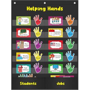 Helping Hands Pocket Chart Classroom Jobs Chart Classroom Organization Preschool Classroom Decorations Teacher Accessories Supplies for Classroom Great for Classroom Homeschool-Blue