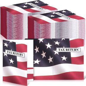 100 Pcs Income Tax Return Folders 9 x 12 Inch Red White and Blue Tax Envelopes with Two Pocket for Preparer Organizer Office Supplies