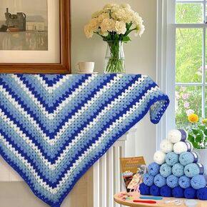 Katech Crochet Kit for Beginners Blanket, Granny Square Crochet Kits for Adults Learn to Crocheting Blanket Kit, Beginner Knitting Kit w/Step-by-Step Tutorials 22pcs Yarn (+10% Enough Yarn)
