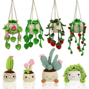 JIYANMEI 8 Pack Crochet Kit للمبتدئين ، مجموعات بداية الكروشيه للبالغين Amigurumi Craft Knitting Crochet مع دروس فيديو خطوة بخطوة ، 8 عبوات معلقة من النباتات المحفوظة بوعاء (40 ٪+ غزل)
