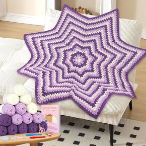 Katech Crochet Kit للمبتدئين ، تعلم الكروشيه Granny Square Star بطانية مع مجموعة من الكروشيات التعليمية لخطوة-خطوة بخطوة-مجموعة كافية من خيوط ناعمة.
