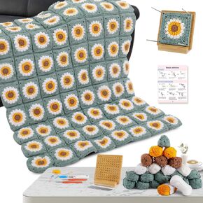 yeeajercc crochet kit for beginners beginnets- square square ، diy starter kit with easy yarn ، board forge ، patterns and video tutorial ، easy knitting kit for beginner craft gift for bealth and teens