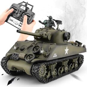 RC Sherman Tank Model ، Henglong RC Tanks 1/16 مقياس 2.4 جيجا هرتز الولايات المتحدة M4A3 Sherman Tank ، خزانات التحكم عن بُعد للبالغين ، دبابة كبيرة للأولاد والمراهقين الذين تتراوح أعمارهم بين 14+