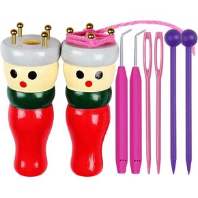 Coopay Knitting Loom Craft Kit, Cute Wood Doll Knit Spool Loom Knitting Kit 2PCS French Knitting Spool, Spool Knitting Set DIY Bracelet Knitting Tool