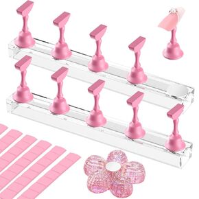 Nail Stand Acrylic Nail Art Display Stand Magnetic Nail Tips Practice Holder 54 Pcs Reusable Adhesive Putty for DIY Painting Nails Stand kit (Black)