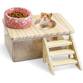 كاثسون الهامستر رمل صندوق حمام مربع شفاف أكريليك صغير سوري هامستر دش حوض استحمام صغير الحاوية الرمل الحفر مع سلم التسلق وملحقات القفص السيراميك للفئران القضيب in Kuwait