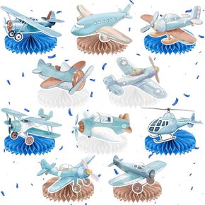 10pcs Airplane Party Decorations Airplane قرص العسل المركزية زخارف الجدول لعيد ميلاد الطائرات الدش الطائر