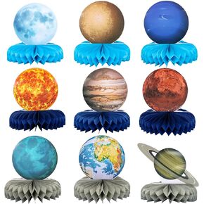 Gyufise 9 Pack Space Solar System Theme Honeycomb Centerpieces Table Topper Outer Space Party Supplies Planet Honeycomb Galaxy Photo Booth Props for Birthday Party Decorations Birthday Party Supplies