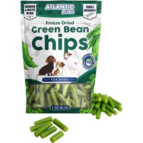 Atlantic Rush Freeze Dried Green Bean Chips for Dogs- 1oz Resealable Bag of Dried, Green Crispy Beans- Single Ingredient, No Salt or Canola Oil- Crispy, Shelf Stable - Made in USA (1 oz Bag)