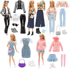 15 Pieces Doll Clothes & Accessories Include 5 Set Girl Doll Clothes Dress, Hooded Outfit, Jacket, Casual Fashion Clothing with 5 Pairs of Shoes 5 Accessories for 11.5 Inch Girl Doll Fashion Set