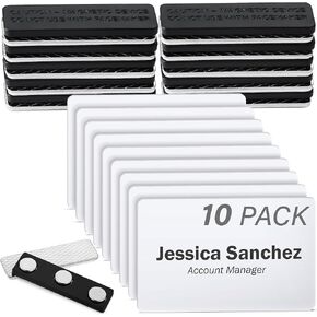 Mifflin-USA - Premium Acrylic Magnetic Name Tags - 10 Pack, 3x2, White - Customizable & Reusable Name Badges with Ultra-Strong Neodymium Magnetic Backing for School, Office & Events