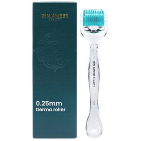 Gin Amber Beauty Derma roller (0.25mm) - 192 Real Individual Needles, Microdermabrasion Device for Skin Care, Serum Absorption with Microneedling, Safe and Painless Revitalizer Tool, Hygienic Case