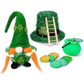 RunNico 14 Pieces St. Patrick's Day DIY Trap Kit - Including Gnome Plush Doll Cauldrons Kettles Coins for Leprechaun Saint Patricks Day Party Decoration Supplies