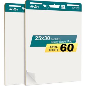 Vivin Super Sticky Easel Pad ، 25 × 30 بوصة ورقة مخطط للمعلمين ، ورق easel العصي الكبير ، مخطط مرساة للمعلم ، 30 ورقة/وسادة ، وسادات/حزمة