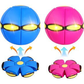 2 Pack Doggy Disc Ball with 6 Lights, Dog Flying Disc Toy Outdoor Gmaes, Flying Saucer Ball Dog Toy, Interactive Herding Decompression Kids Toys (Green/Pink)