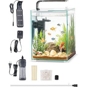 VEVOR Fish Tank Aquarium, 5 Gallon Square Ultra-Clear Glass Starter Smart Tank Adjustable 3 Color Lighting, Self Cleaning System Fishbowl for Freshwater & Saltwater Fish Home, Office, or Pet Use
