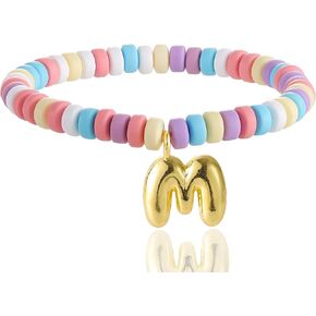 Colorful Beaded Initial Bracelets for Women Trendy, Cute Stretch Gold Letter Charm Bracelets, Personalized Jewelry Gift in Kuwait